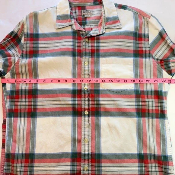 J.Crew Flannel Long Sleeve Button Down Men's L White‎ Red Green Preppy Classic - Picture 7 of 7